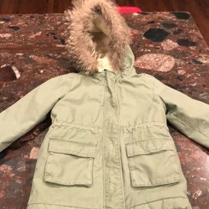 Gap Kids Factory Girls Army Green Sherpa-Lined Parka XS 4 5